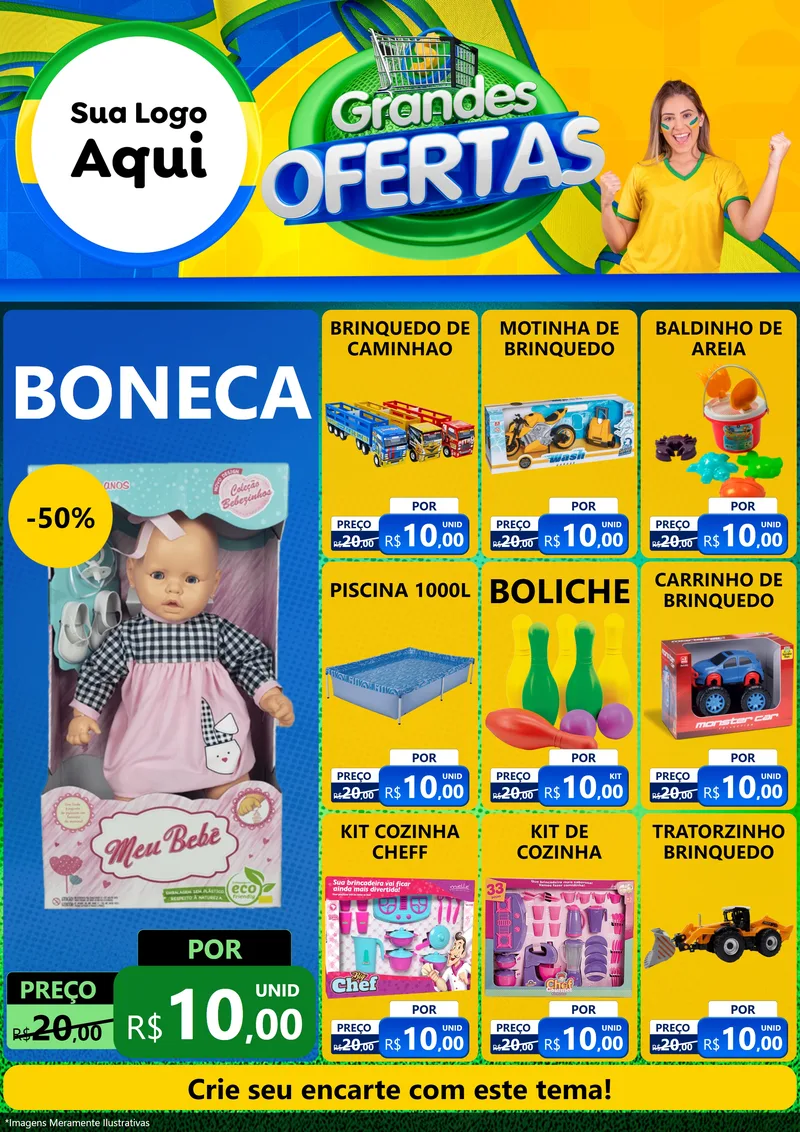 Modelo de Encarte para Encarte A4 Vertical com o tema Grandes Ofertas para Brinquedos