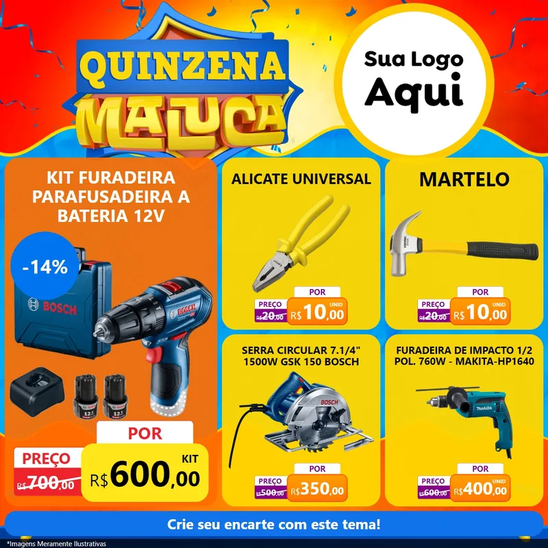 Modelo de Rede Social para Feed Facebook com o tema Quinzena Maluca para Maquinas e Ferramentas