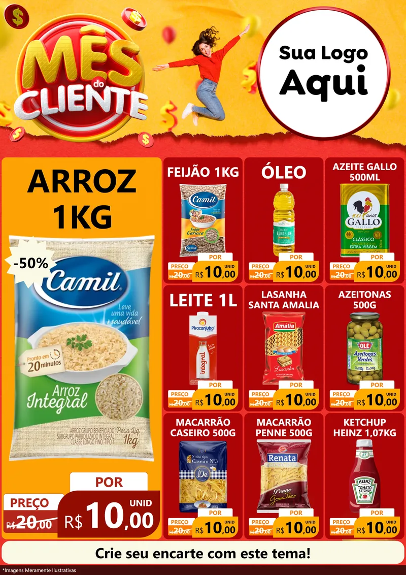 Modelo de Encarte para Encarte A4 Vertical com o tema Mês do Cliente para Supermercado