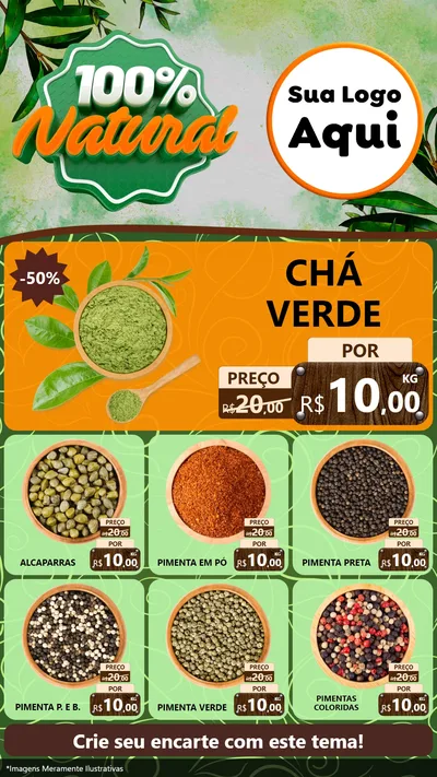 Modelo de Rede Social para Stories com o tema 100% Natural para Produtos Naturais