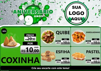 Modelo de Encarte para Encarte A4 Horizontal com o tema Promoção de Aniversário - 9 Anos para Salgadaria
