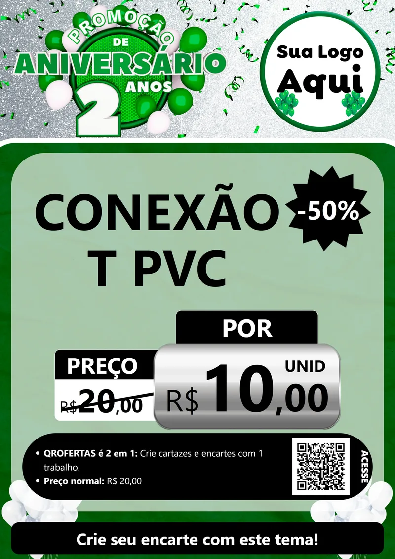 Modelo de Cartaz para Cartaz A4 Vertical com o tema Promoção de Aniversário - 2 Anos para Tubos e conexões