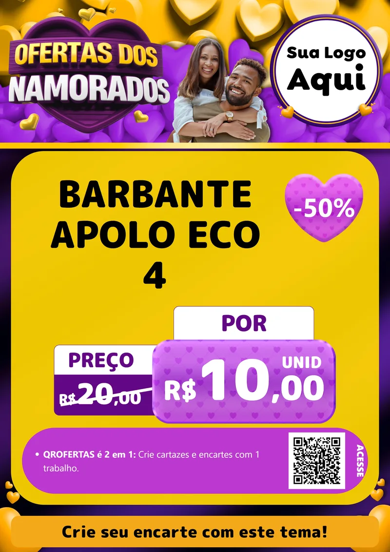 Modelo de Cartaz para Cartaz A4 Vertical com o tema Oferta Dos Namorados para Armarinho e Aviamentos