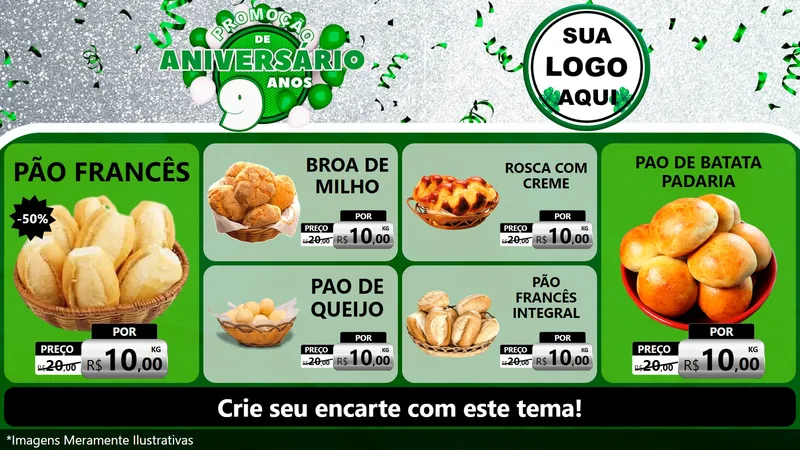 Modelo de TV para TV Horizontal com o tema Promoção de Aniversário - 9 Anos para Padaria