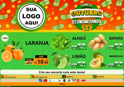 Modelo de Encarte para Encarte A4 Horizontal com o tema Comece Outubro Economizando para Hortifrúti