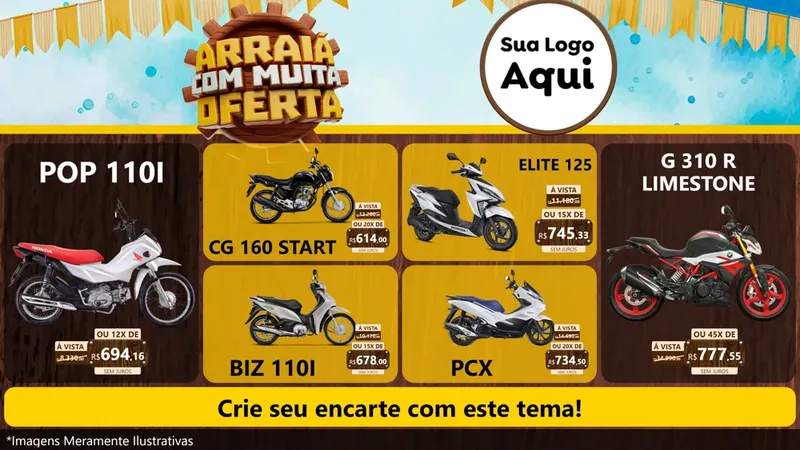 Modelo de TV para TV Horizontal com o tema Ofertas de São João - Junina para Concessionaria de Motos