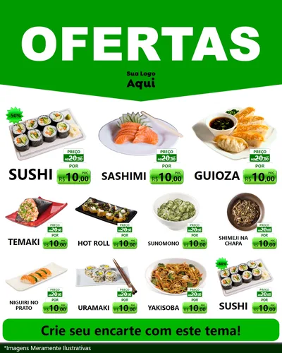 Modelo de Rede Social para Feed Instagram com o tema Ofertas Verde Cartaz para Comida japonesa