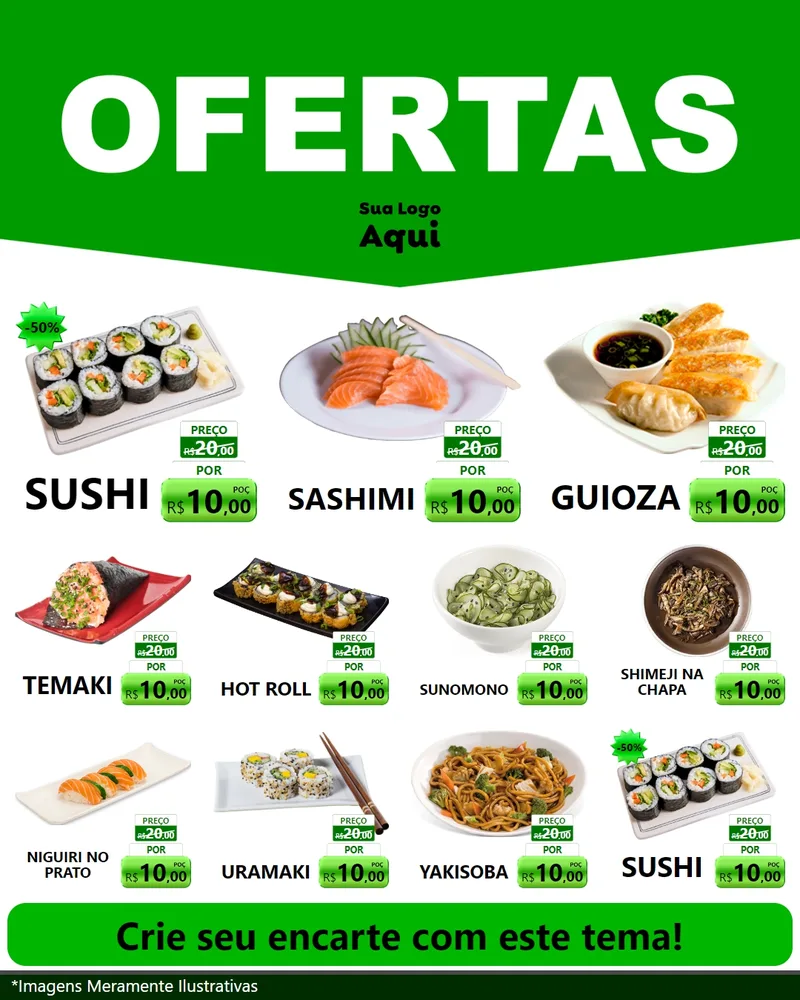 Modelo de Rede Social para Feed Instagram com o tema Ofertas Verde Cartaz para Comida japonesa
