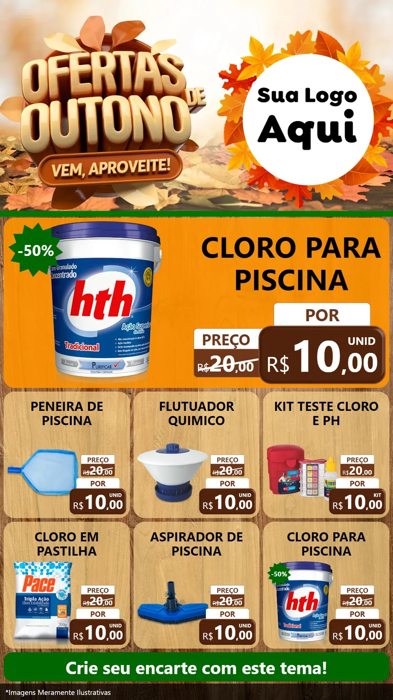 Modelo de Rede Social para Stories com o tema Ofertas de Outono - Vem, Aproveite! para Produtos para Piscina