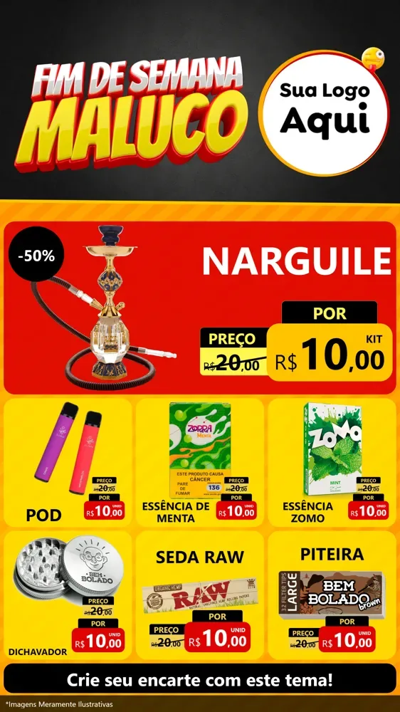 Modelo de Rede Social para Stories com o tema Final de Semana Maluco para Tabacaria