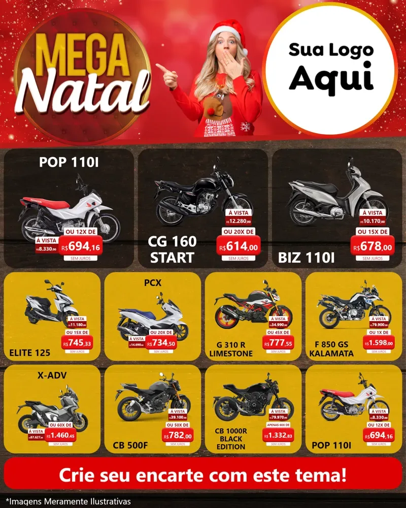 Modelo de Rede Social para Feed Instagram com o tema Mega Natal para Concessionaria de Motos