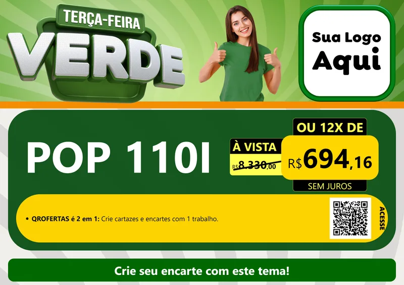 Modelo de Cartaz para Cartaz A4 Horizontal com o tema Terça - Feira Verde para Concessionaria de Motos
