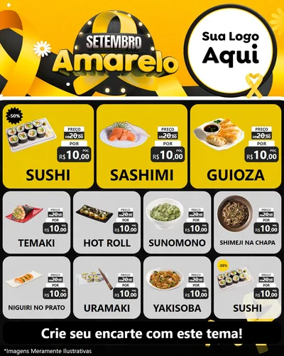 Modelo de Rede Social para Feed Instagram com o tema Setembro Amarelo para Comida japonesa