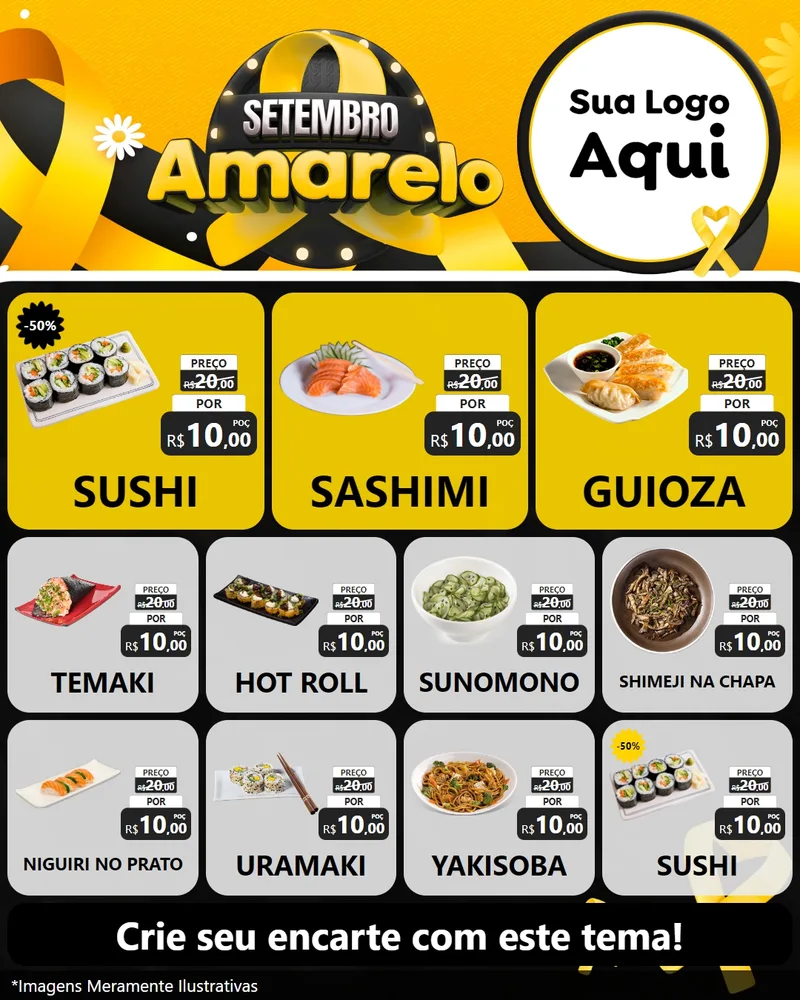 Modelo de Rede Social para Feed Instagram com o tema Setembro Amarelo para Comida japonesa
