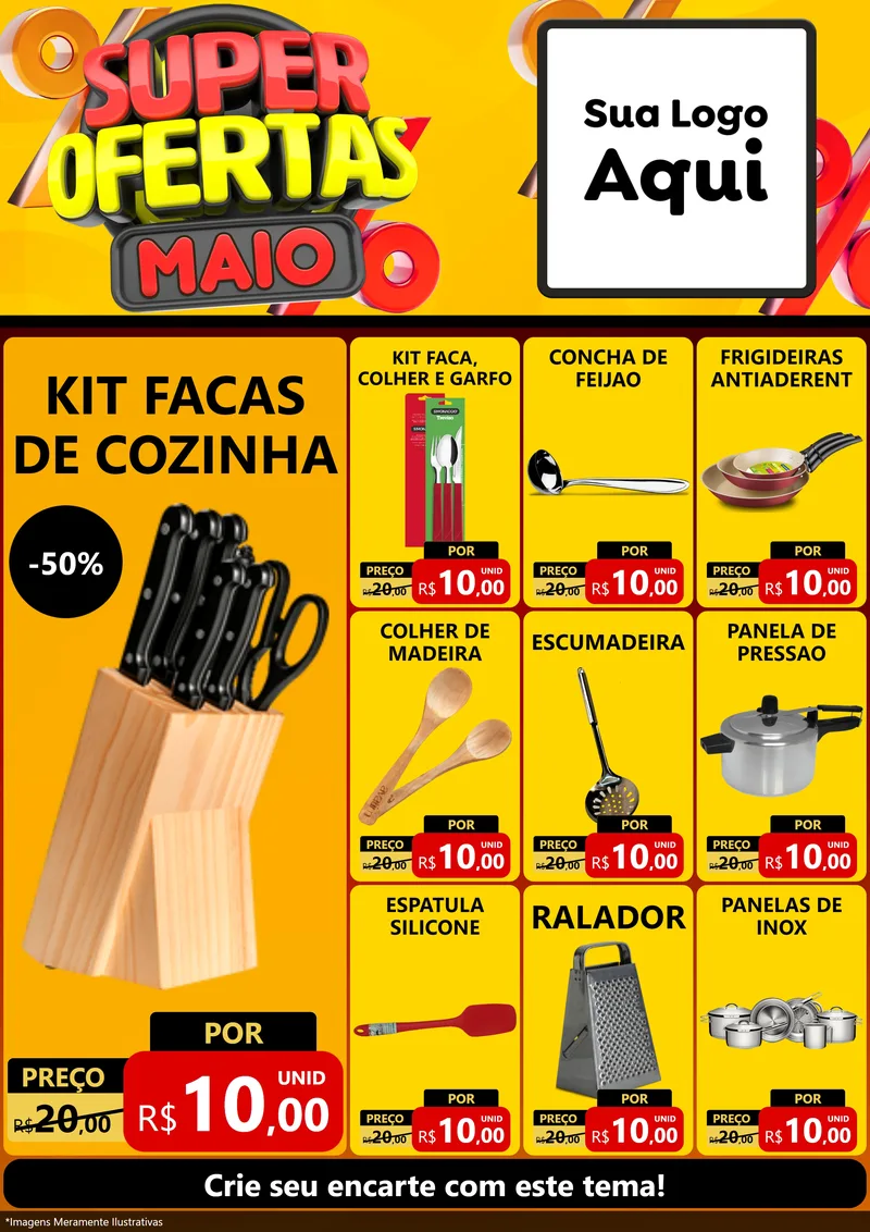 Modelo de Encarte para Encarte A4 Vertical com o tema Super Ofertas Maio para Utilidades Domésticas