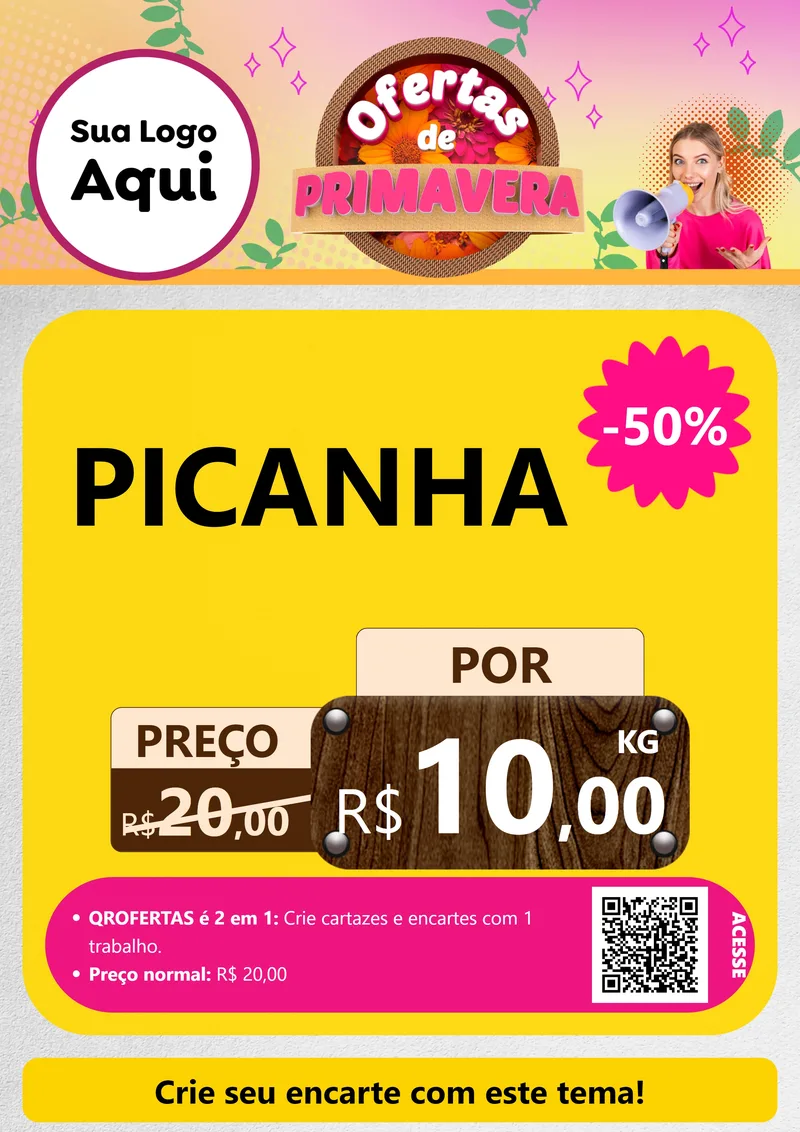 Modelo de Cartaz para Cartaz A4 Vertical com o tema Ofertas de Primavera para Açougue
