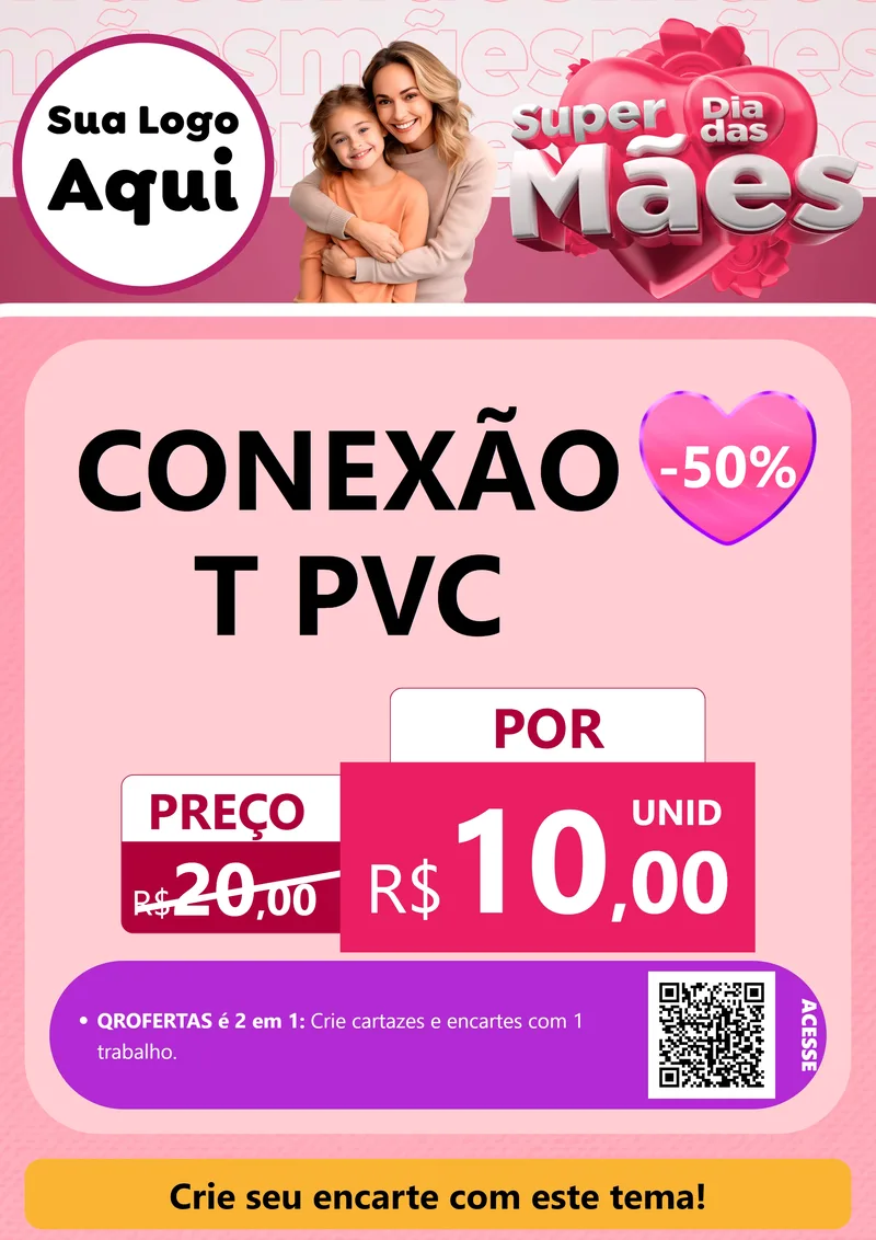 Modelo de Cartaz para Cartaz A4 Vertical com o tema Super Dia Das Mães para Tubos e conexões