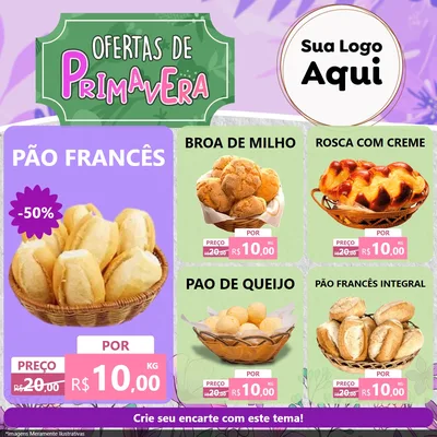 Modelo de Rede Social para Feed Facebook com o tema Ofertas de Primavera para Padaria