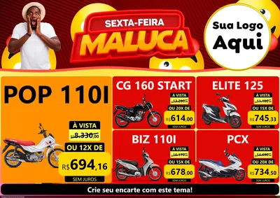 Modelo de Encarte para Encarte A4 Horizontal com o tema Sexta-feira Maluca para Concessionaria de Motos