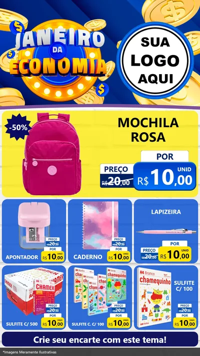 Modelo de Rede Social para Stories com o tema Janeiro da Economia para Papelaria