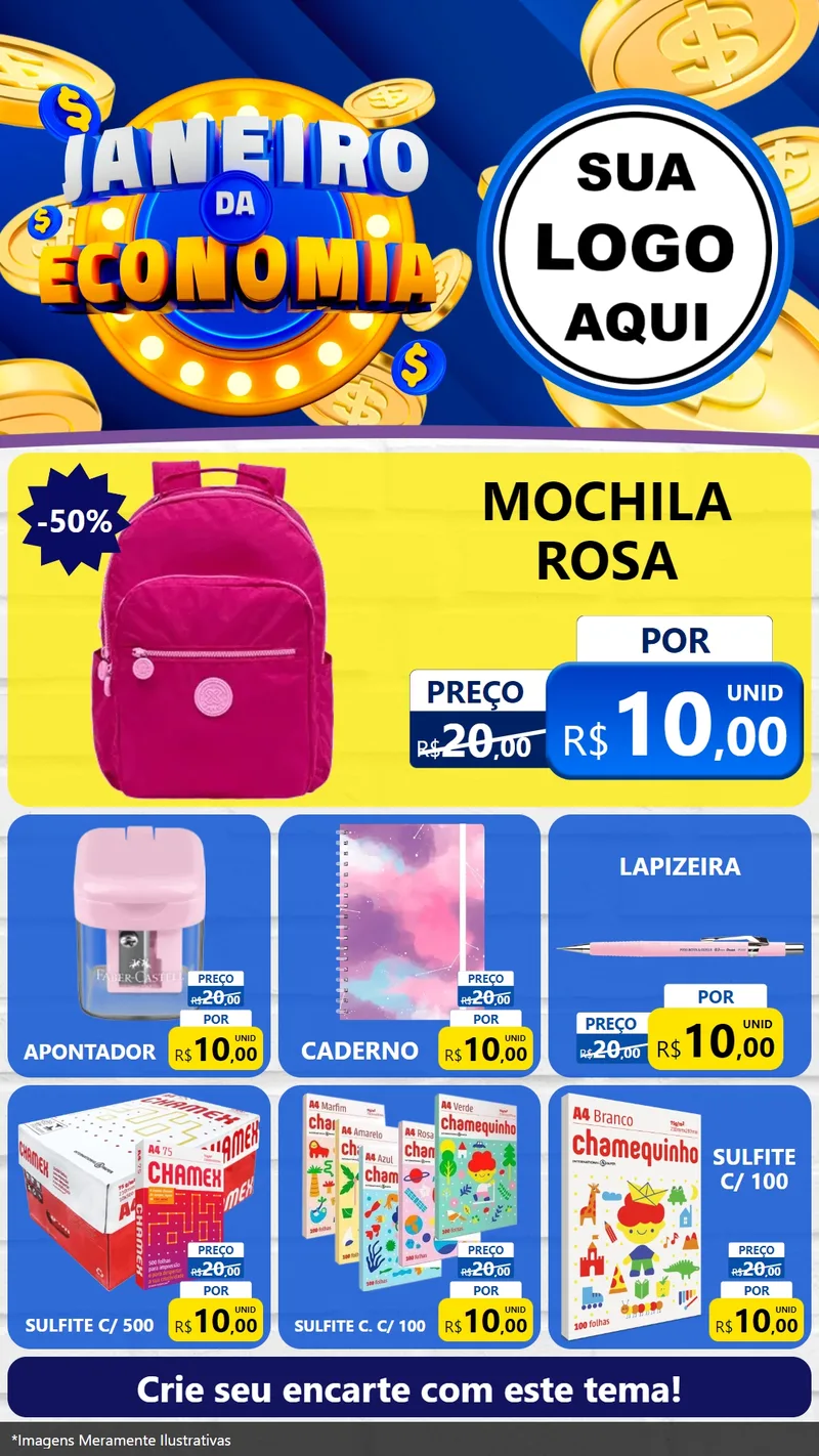 Modelo de Rede Social para Stories com o tema Janeiro da Economia para Papelaria