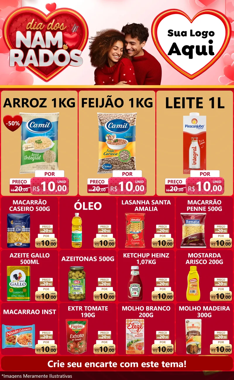 Modelo de Encarte para Encarte Grande com o tema Dia dos Namorados para Supermercado