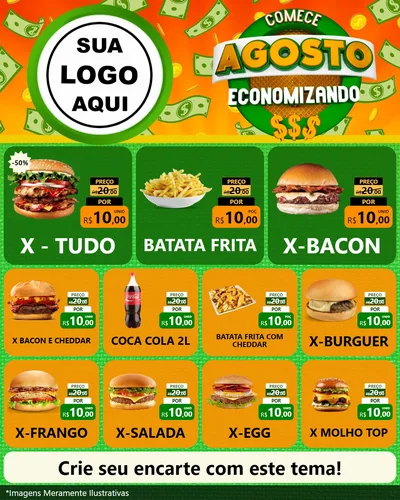 Modelo de Rede Social para Feed Instagram com o tema Comece Agosto Economizando para Hamburgueria