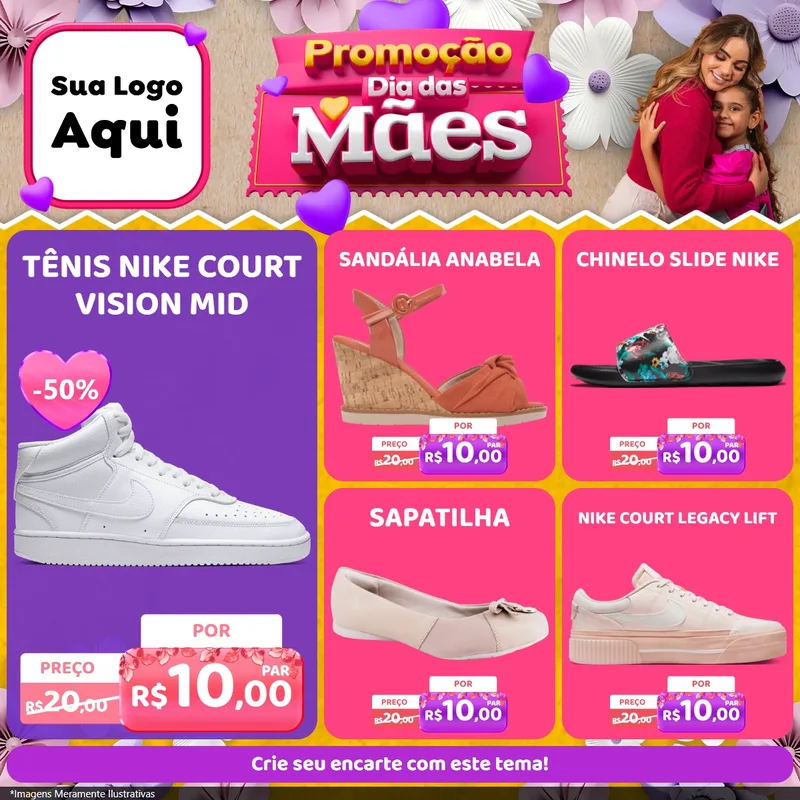 Modelo de Rede Social para Feed Facebook com o tema Promoção Dia das Mães para Calçados