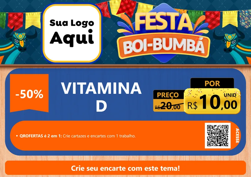 Modelo de Cartaz para Cartaz A4 Horizontal com o tema Festa Boi Bumbá para Farmácia