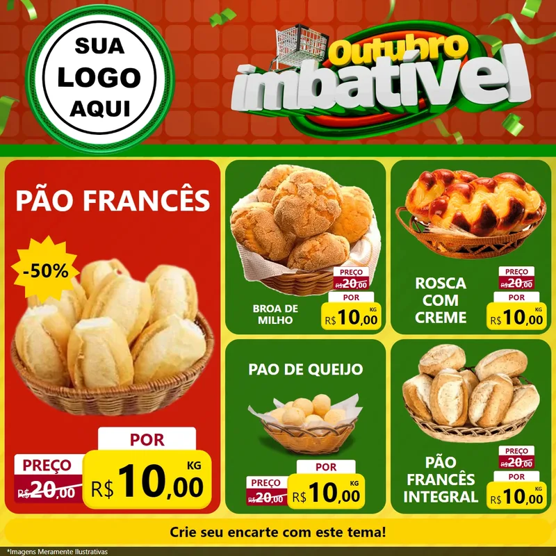 Modelo de Rede Social para Feed Facebook com o tema Outubro Imbatível para Padaria