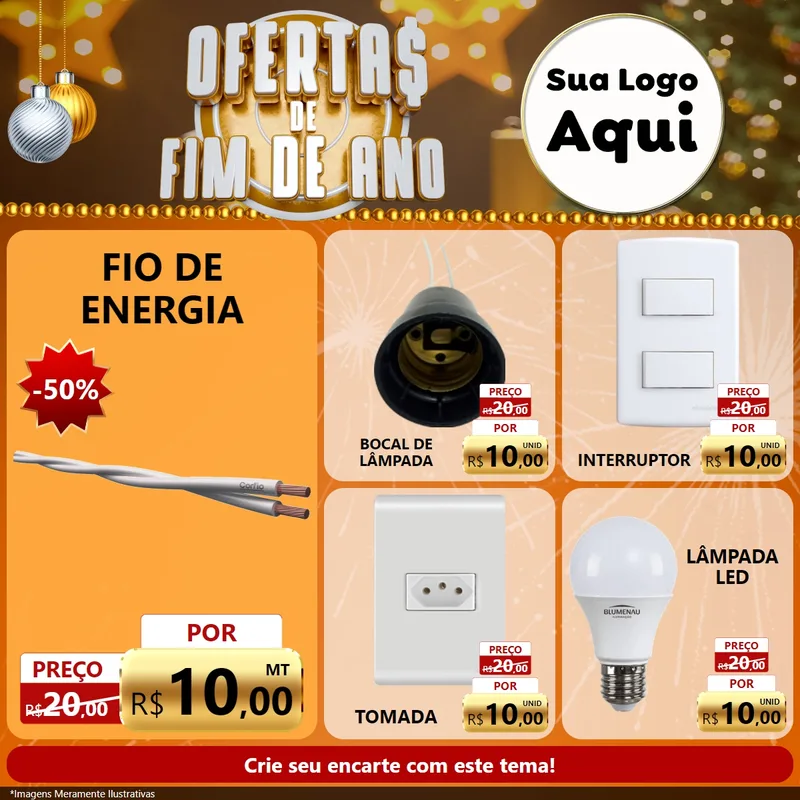 Modelo de Rede Social para Feed Facebook com o tema Ofertas de Fim de Ano para Materiais Elétricos