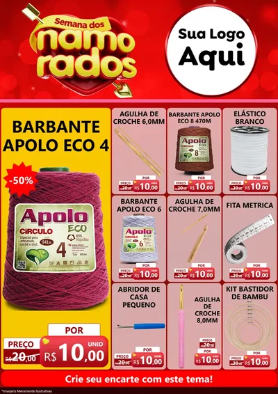 Modelo de Encarte para Encarte A4 Vertical com o tema Semana dos namorados para Armarinho e Aviamentos