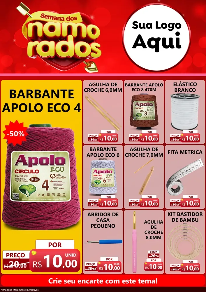 Modelo de Encarte para Encarte A4 Vertical com o tema Semana dos namorados para Armarinho e Aviamentos