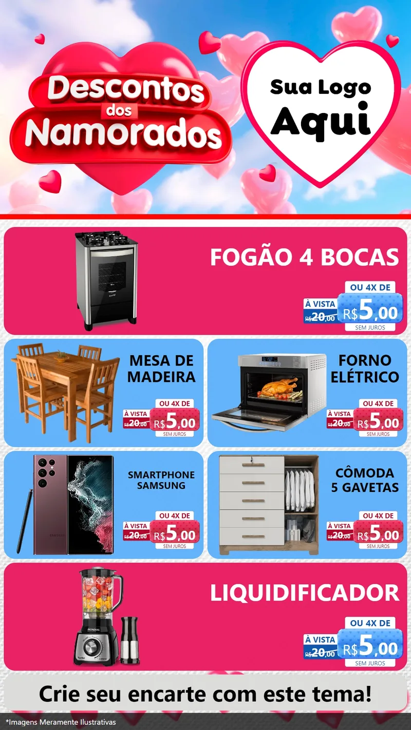 Modelo de TV para TV Vertical com o tema Descontos dos Namorados para Móveis e Eletro