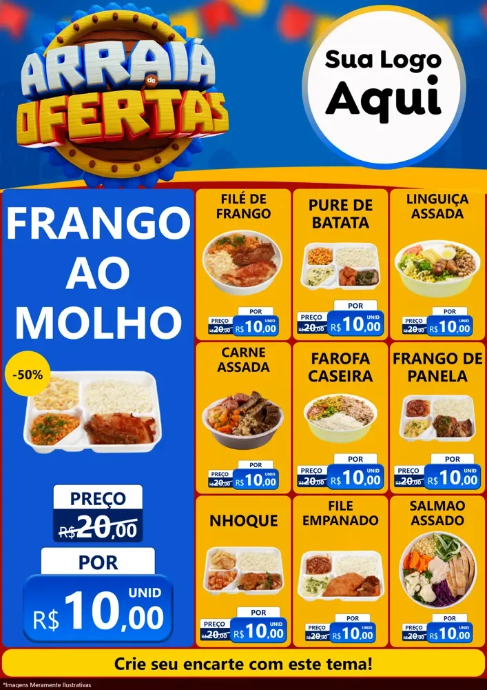 Modelo de Encarte para Encarte A4 Vertical com o tema Arraiá de Ofertas - Junina para Restaurante