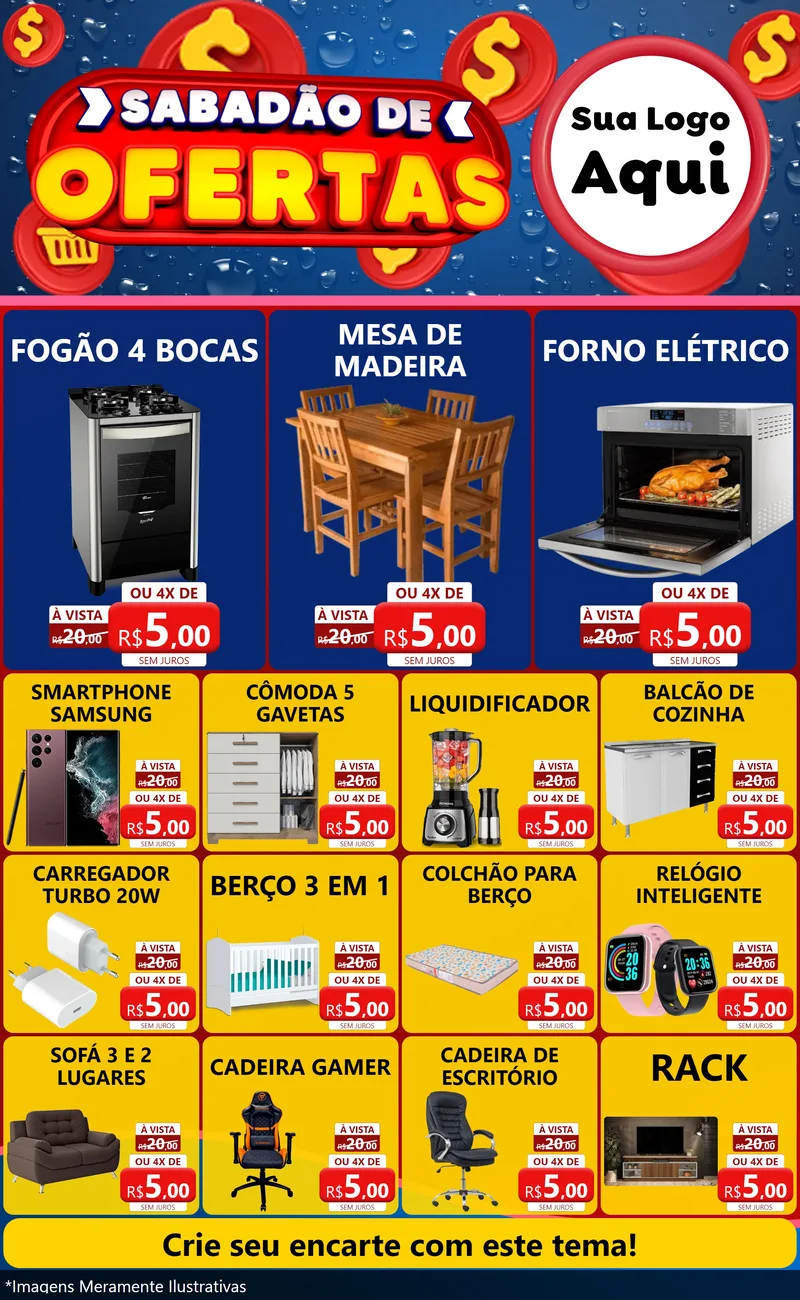 Modelo de Encarte para Encarte Grande com o tema Sabadão de Ofertas para Móveis e Eletro