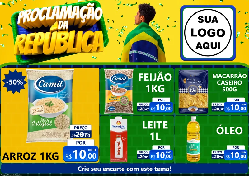 Modelo de Encarte para Encarte A4 Horizontal com o tema Proclamação da República para Supermercado