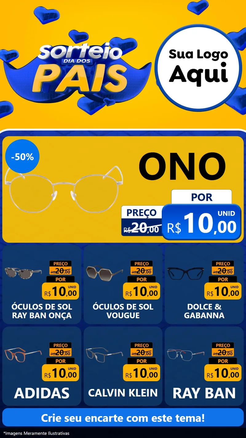 Modelo de Rede Social para Stories com o tema Sorteio Dia dos Pais para Óticas