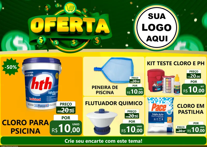 Modelo de Encarte para Encarte A4 Horizontal com o tema Oferta para Produtos para Piscina