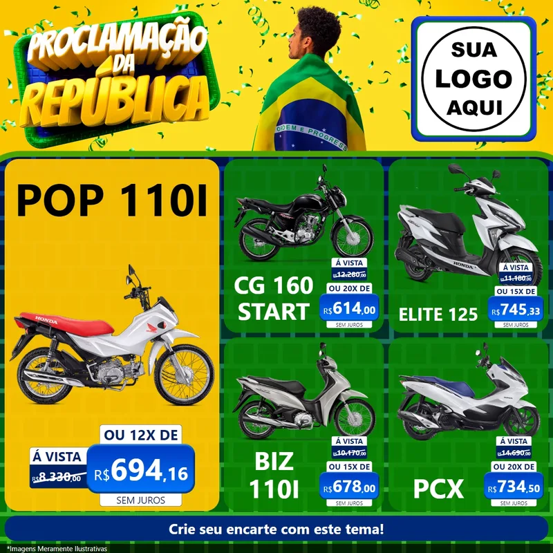 Modelo de Rede Social para Feed Facebook com o tema Proclamação da República para Concessionaria de Motos