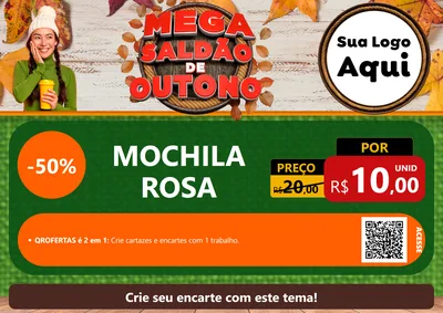 Modelo de Cartaz para Cartaz A4 Horizontal com o tema Mega Saldão de Outono para Papelaria