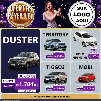 Modelo de Rede Social para Feed Facebook com o tema Ofertas de Réveillon para Concessionaria de Carros