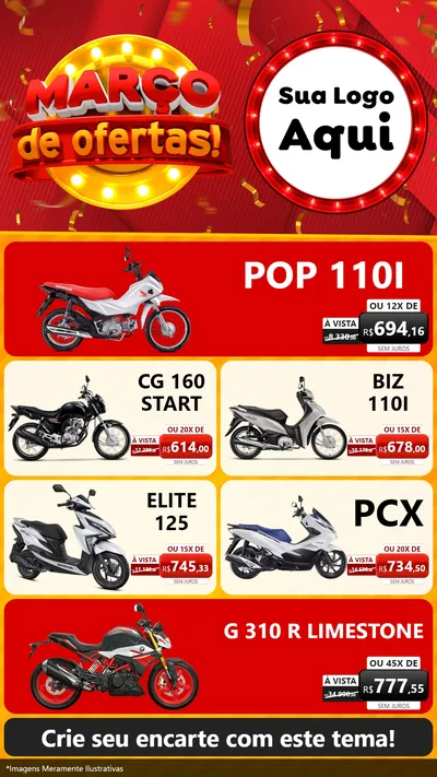 Modelo de TV para TV Vertical com o tema Março de Ofertas! para Concessionaria de Motos