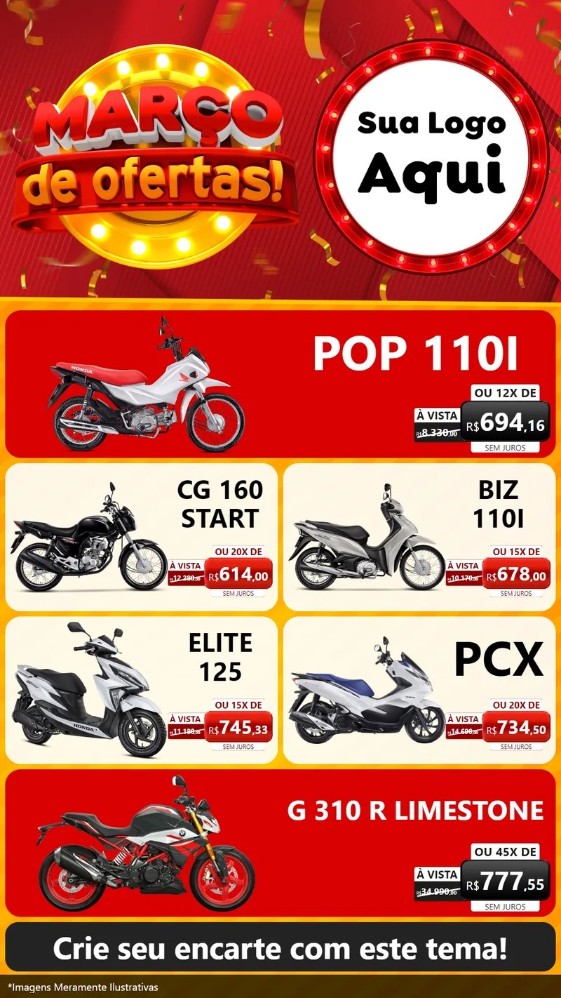 Modelo de TV para TV Vertical com o tema Março de Ofertas! para Concessionaria de Motos