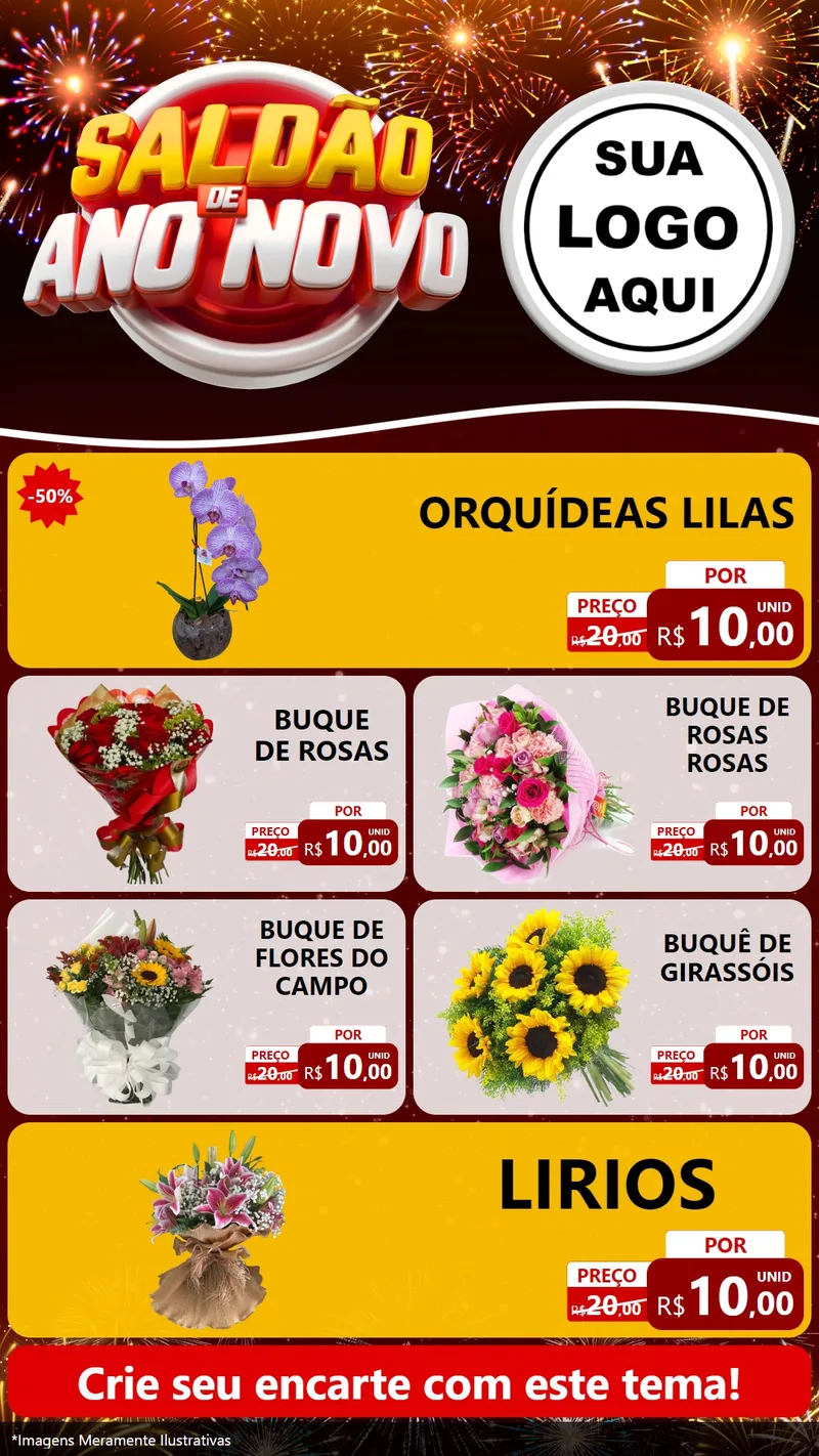 Modelo de TV para TV Vertical com o tema Saldão de Ano Novo para Floricultura e jardim
