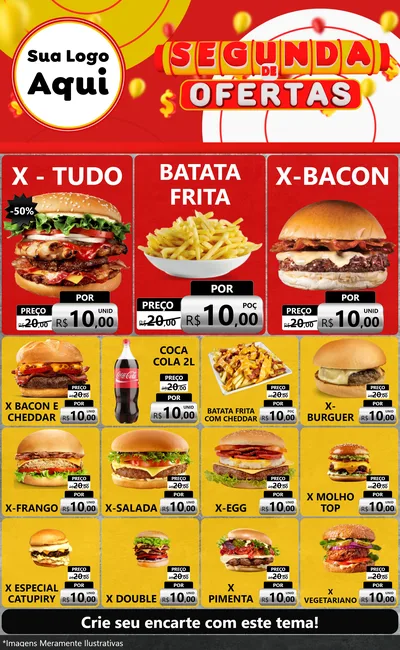 Modelo de Encarte para Encarte Grande com o tema Segunda de Ofertas para Hamburgueria