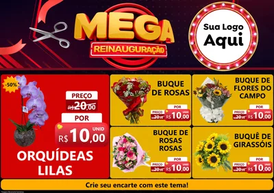 Modelo de Encarte para Encarte A4 Horizontal com o tema Mega Reinauguração para Floricultura e jardim