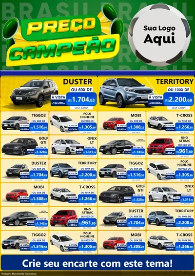 Modelo de Encarte para Encarte A4 Vertical com o tema Preço Campeão - Copa para Concessionaria de Carros