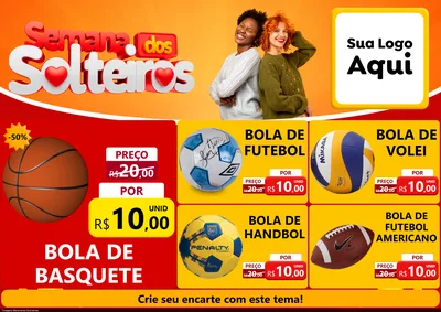 Modelo de Encarte para Encarte A4 Horizontal com o tema Semana dos Solteiros para Artigos Esportivos