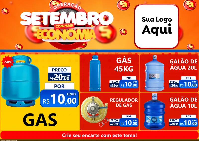 Modelo de Encarte para Encarte A4 Horizontal com o tema Operação Setembro Com Muita Economia para Água e gás